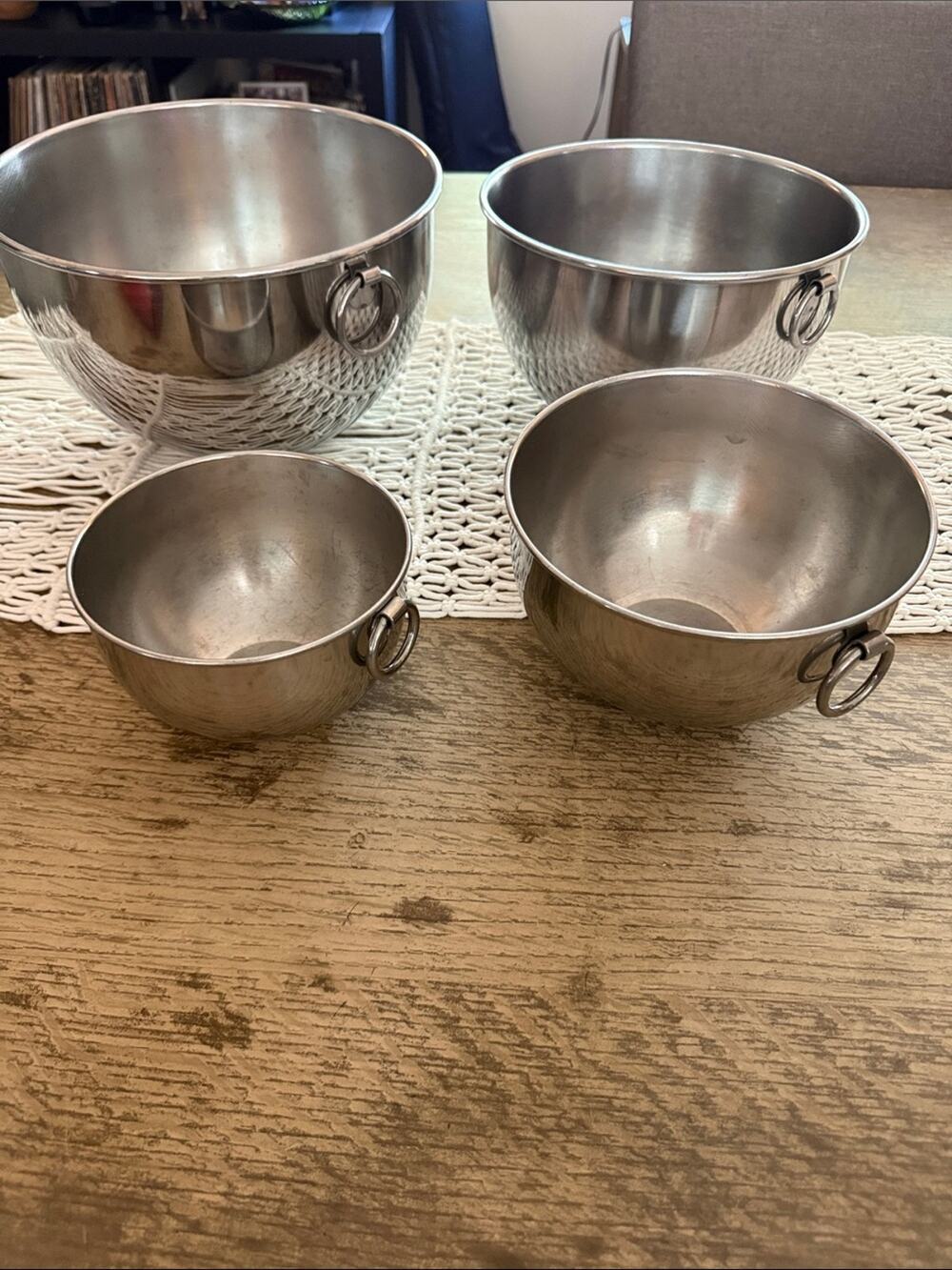 Vintage Revere Ware Stainless Steel O Ring Double Circle Patent Mixing Bowl Set
